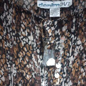 Denim 24/7 blouse & blk cami set sz 14w multicolor print w/ seashells New!